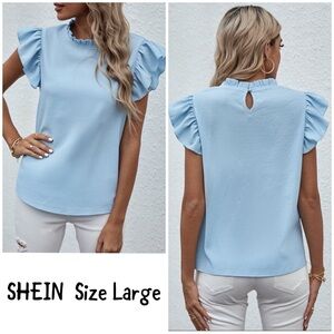 SHEIN light blue Ruffle short Sleeve Women's Tops Sz L